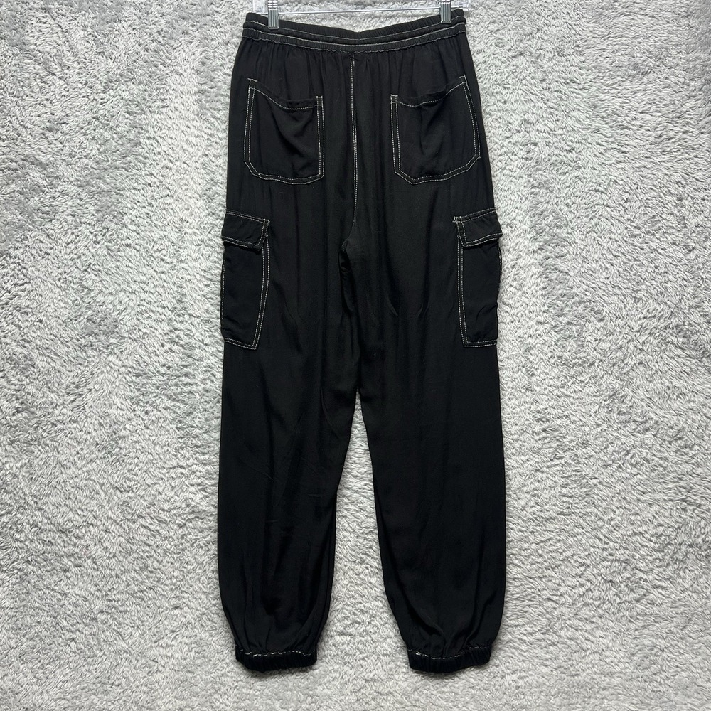 Angie Cargo Jogger Pants Womens Large Black White Rayon Relaxed Lightweight